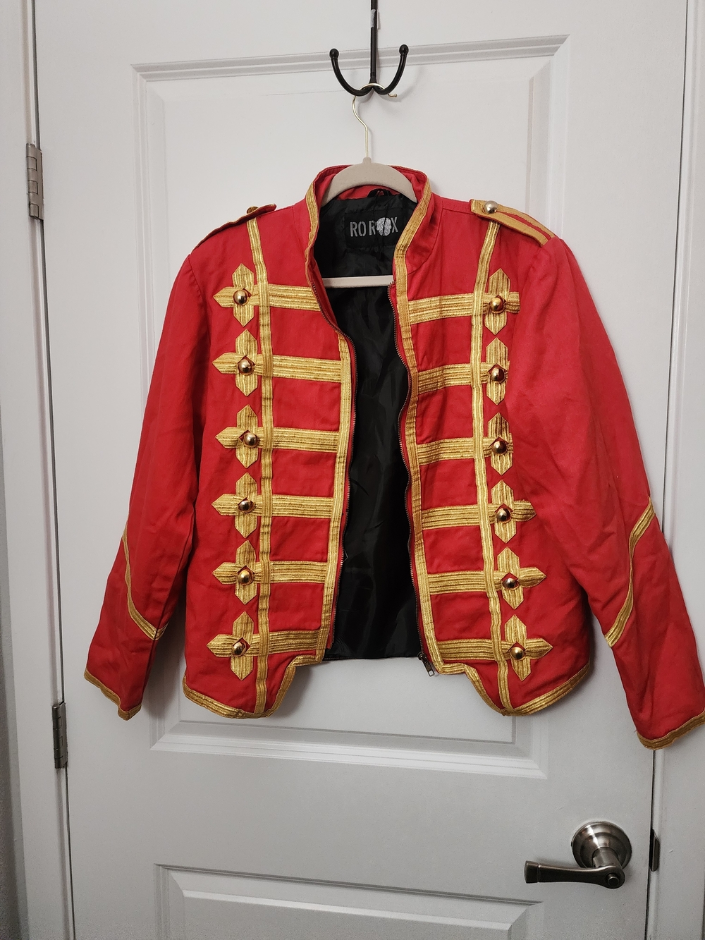 Red Military-Style Men's Jacket with Gold Trim